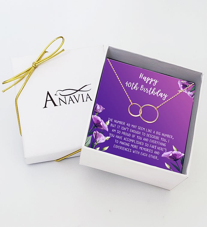 Happy 40th Birthday  Infinity Ring Card Necklace Gift Box